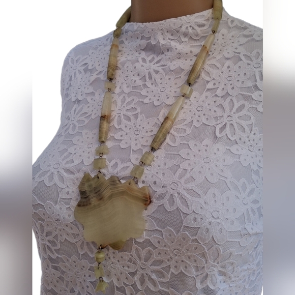 Green Banded Onyx Artisan Statement Necklace - Picture 2 of 5